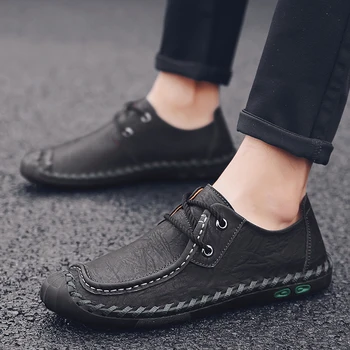 

Plus Size Genuine Leather Men Shoes Non-Slip Loafers Flats Shoes Men Breathable Outdoor Comfort Walking Casual Men Shoes