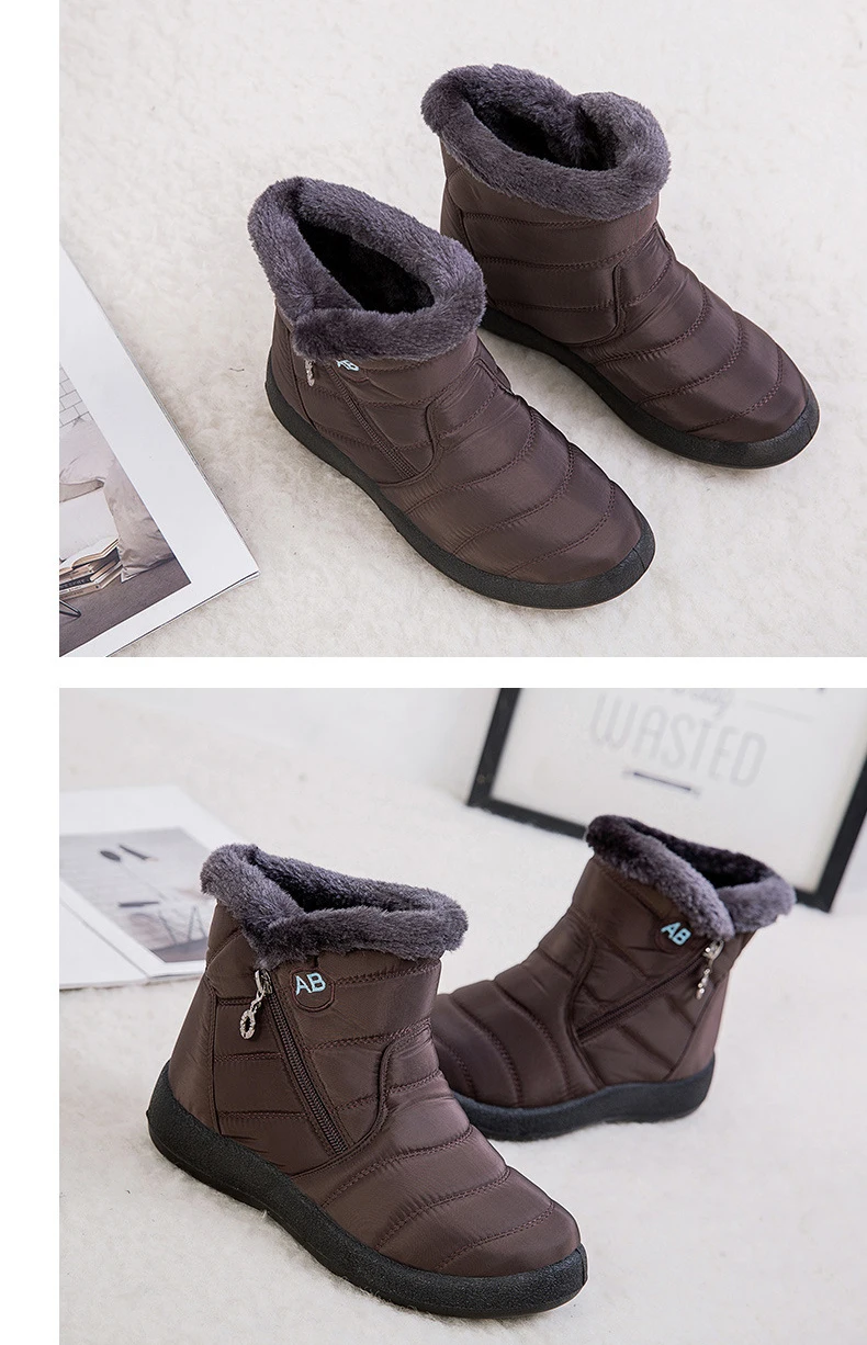 Зимние ботинки на молнии; женские водонепроницаемые плюшевые зимние ботинки для женщин; нескользящие ботинки до середины икры на прочной нескользящей подошве; женская мягкая теплая обувь