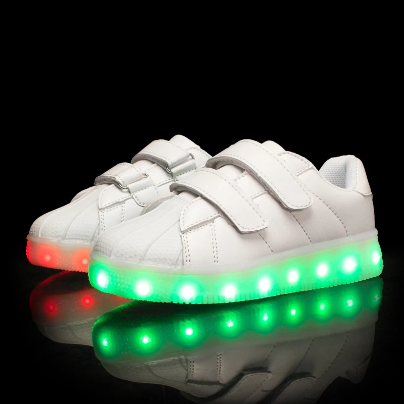 IGxx/туфли со светодиодной подсветкой для детей на липучке; лучший подарок; светящаяся обувь с зарядкой через usb; светодиодный; детская обувь; Детские светящиеся кроссовки; Цвет белый; для мальчиков - Цвет: White