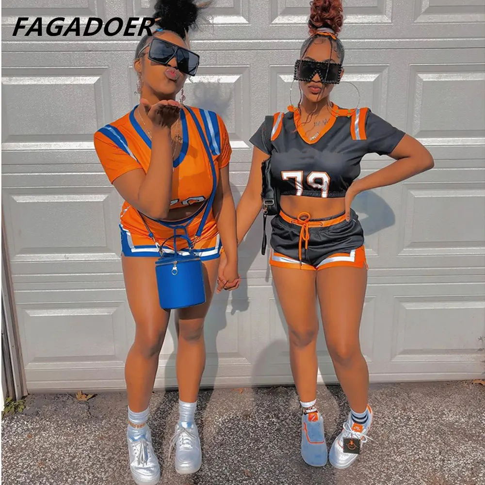 AGADOER Number Print Womens Sets Basketball Jersey 2021 Summer Women's Clothing Crop Top Shorts Casual Street Outfits Sportswear solid skirts suits womens 2021 outfits lounge wear summer cropped top sleeveless elegant plus size sets 4xl festival clothing