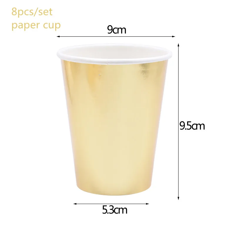 8Pcs cup B08 Одноразовые наборы посуды в золотую полоску, шеврон, бумажный стаканчик, тарелка, соломинка для свадьбы, дня рождения, украшения, новогодние, праздничные, вечерние, столовые приборы - Цвет: 8Pcs cup B08