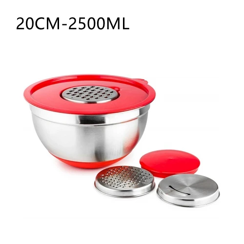 20cm Силиконовая ручка из нержавеющей стали, нескользящая чаша для смешивания, кухонный набор чашек для салата для приготовления выпечки, миксер для яиц, хранение продуктов - Цвет: 20cm