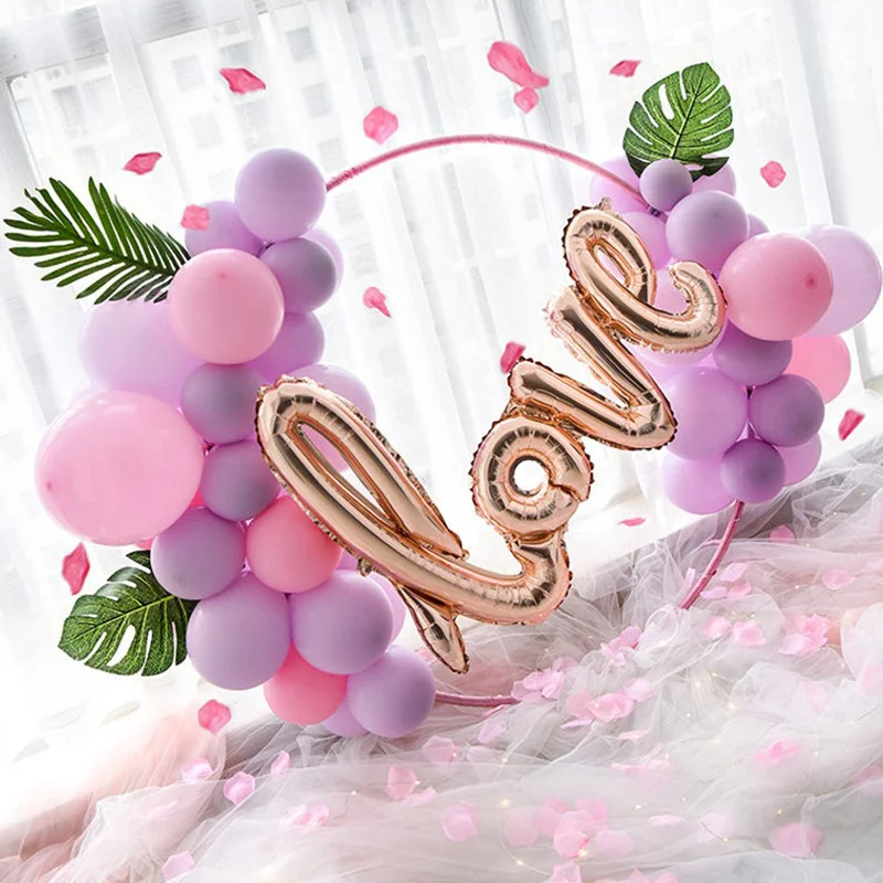 

DIY White Blue Pink Balloon Ring Kit Chain Wreath Circle Balloon Hoop with Leaf Balloons Garland Baby Shower Party Wedding Decor