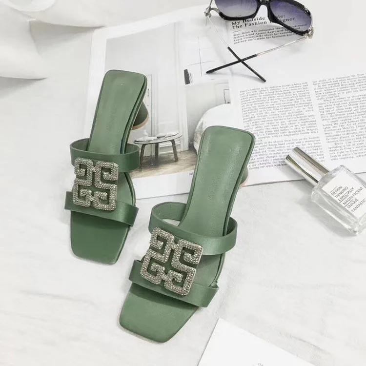 

Sandals Summer New Style Square Mouth Versatile Comfortable Chunky-Heel Women's Slippers Outer Wear Fashion Font WOMEN'S Shoes