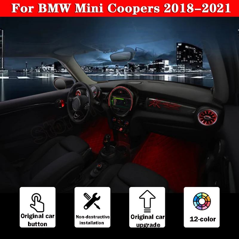 

Air Vent Turbine Outlet 12-color Set For BMW Mini Coopers 2018-2021 LED Nozzle Luminous Ambient Light Atmosphere Neon Lamp
