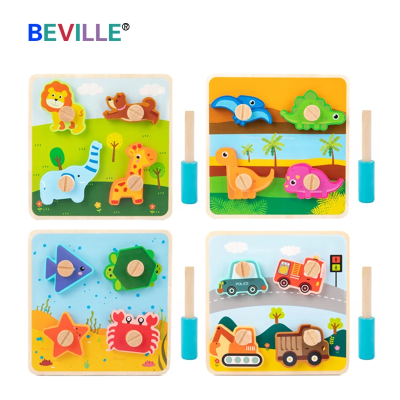 

Wooden Assembly Screws Matching Challenge Table Game Educational Montessori Color Animal Early Learning Pairing Puzzle Toys Gift
