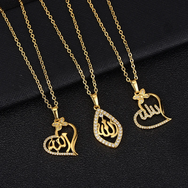 Fashion Middle East Arab Muslim Allah Pendant Necklace for Women Stainless steel chain Gold Color Islamic