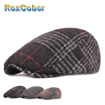 

RoxCober Men Winter warm Cap Plaid Newsboy Hats Berets Wool Flat Ivy Cap Classic Vintage Striped Beret Cap