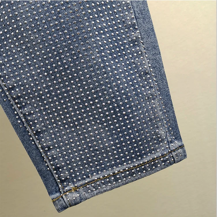 New Diamond Cross-pants Jeans Spring Autumn Hole High Waist Jeans Streetwear Women Loose Ankle-Length Pants