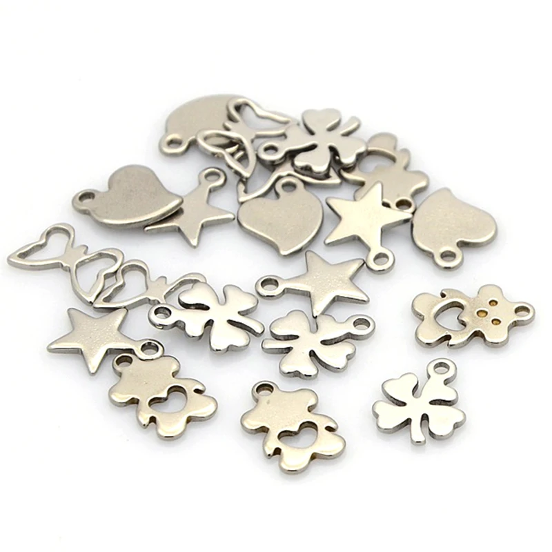 

20pcs 304 Stainless Steel Charms for Jewelry Bracelet Necklace Pendant Diy making Four Leaves Clover Dolphin Butterfly Star Moon