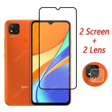 Para xiaomi redmi 9c nfc vidro de proteção capa completa temperado protetor tela da câmera de vidro xaomi redmi 9c filme 6.53 polegada