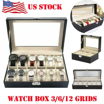 

3/6/12 Slots PU Leather Wrist Watch Box Display Case Organizer Glass Jewelry Storage Display Box