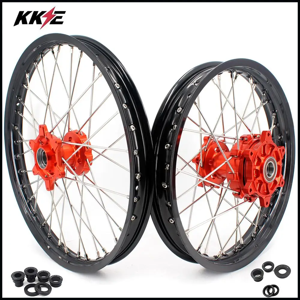 Набор колес KKE 21& 18 Cush Drive Enduro для KTM 690 Enduro R 2008- оранжевые ступицы черные диски