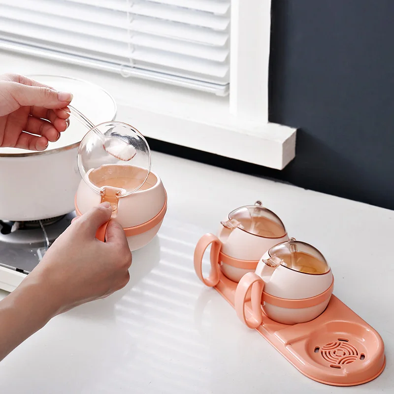 Plastic Transparent Lid Spice Jar Kitchen Sugar Herb Salt Shaker Storage Seasoning Box Set With Spoon Lid Cruet Condiment Bottle