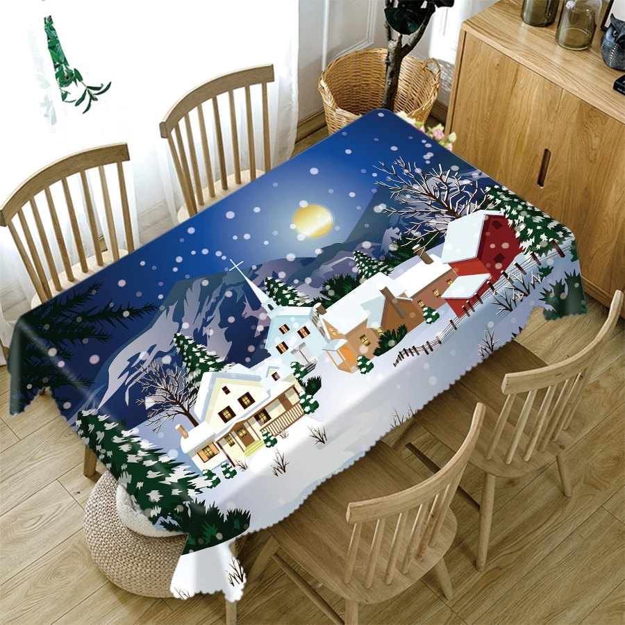  2019 Latest Christmas Tablecloth Sleighing Santa Claus Pattern Thicken Cotton 3d Table cloth New Ye
