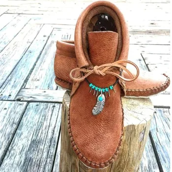comprar Mulheres Botas De Tornozelo De Couro Do Plutônio Senhoras Sapatos Retro Mulher Apartamentos Rendas Acima De Pouco Peso Macio Inferior Costura Sapatos Femininos Novo