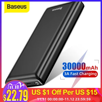 

Baseus 30000mAh Power Bank Type-C PD Fast Charger Powerbank Portable External Battery Charger Pack For iPhone Xiaomi HUAWEI