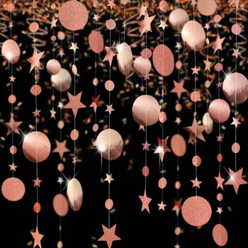 

4m Mirror Paper Star Round Gold Garland Flash Banner Happy Birthday Wedding Party Favor Baby Shower Curtain Decoration Supplies