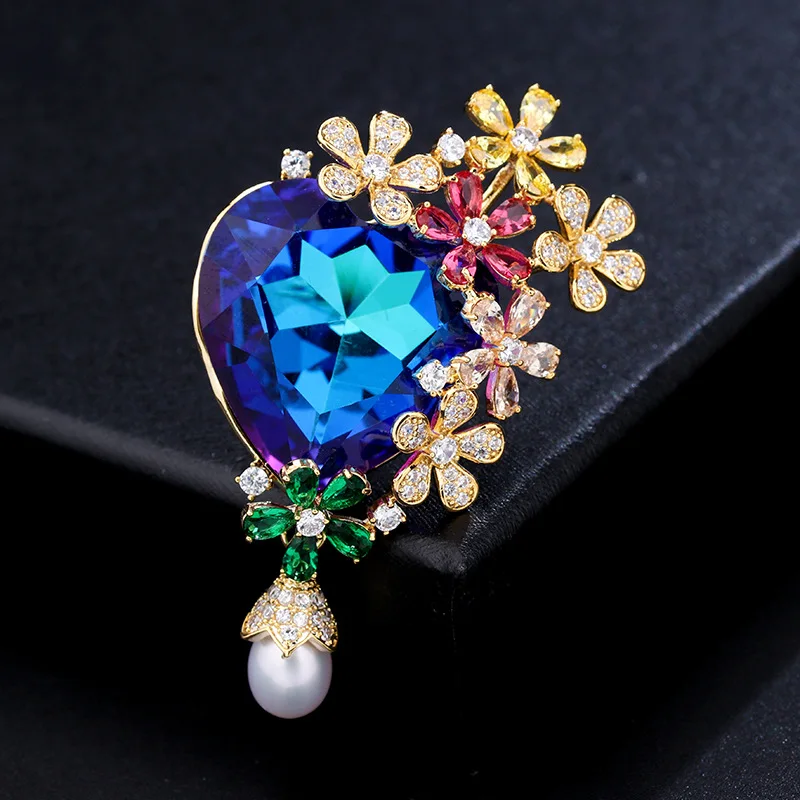 Rhodium Plated SINZRY великолепный креативный кубический цирконий пресноводный жемчуг Свадебные Элегантные броши булавка леди платье ювелирные изделия аксессуар - Metal color: Rhodium Plated
