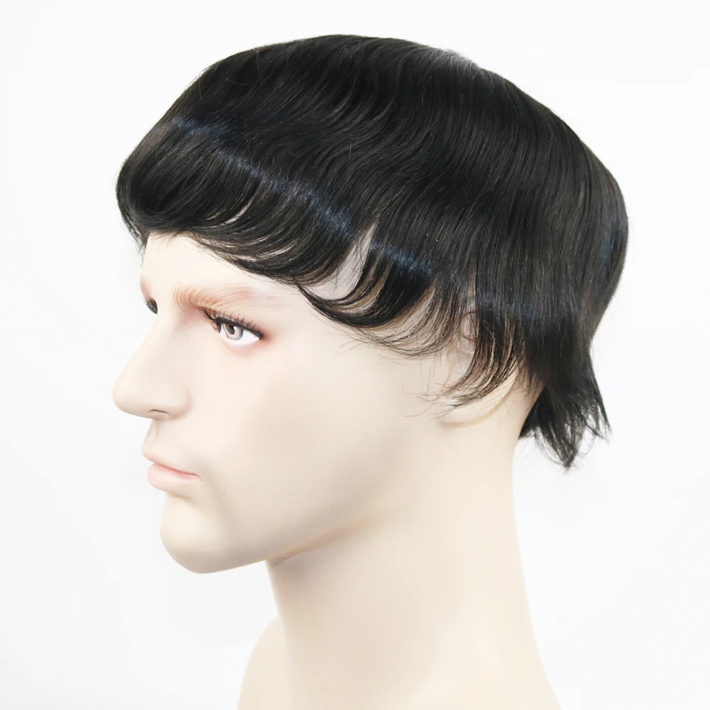 6 дюймов прямые мужские парики Frence Lace and PU Toupee Jet Black #1 бразильские натуральные