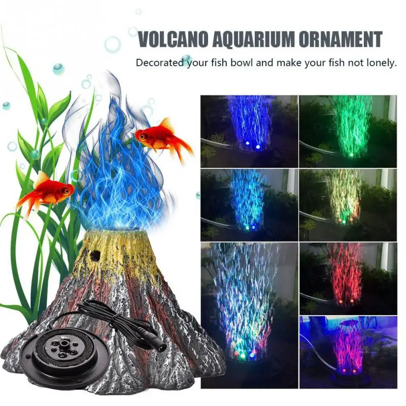 

RGB Colorful Aquarium Volcano Ornament Kit Underwater LED Light Volcano Ornament Fish Tank Oxygen Air Pump Air Stone Bubble Deco