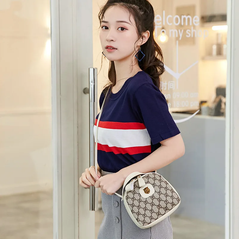 

2019 Spring Summer New Style Shell WOMEN'S Bag Embossed Leather Hand Women's Bag Shoulder Oblique Bag Contrast Color Square Slin