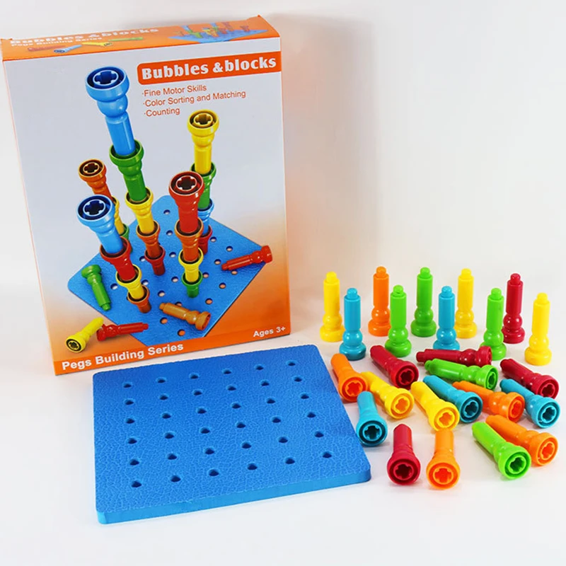 25PCS Peg Board Puzzle Toys Set Montessori 3D Color Jigsaw Board Stacking Games Educational Fine Motor Skills Toys For Toddlers