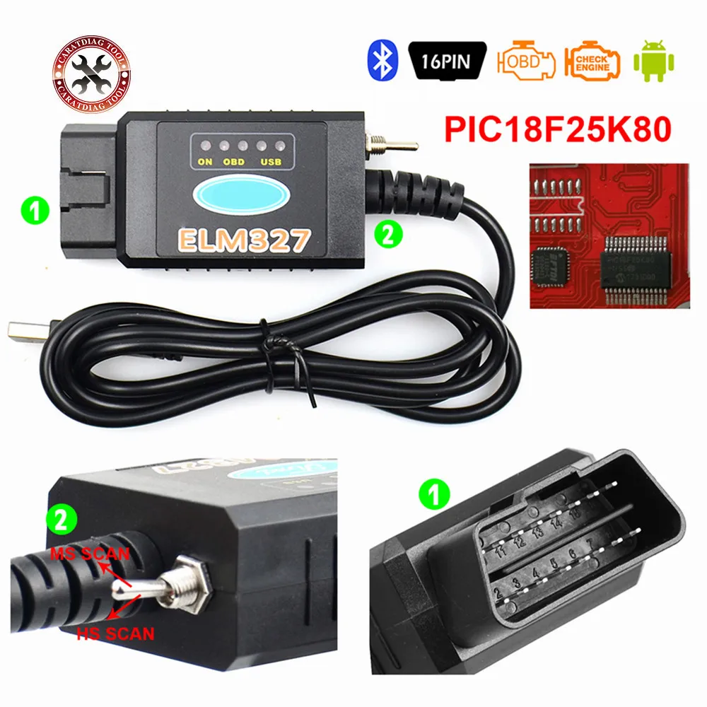 2021 новейший ELM327 USB FTDI PIC18F25K80 чип-считыватель кодов для Fo-rd HS CAN/MS может Forscan ELM 327