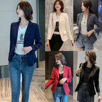 

2019 Women's Blazer Long Sleeve Blazers Solid Color One Button Suit Coat Slim Office Lady Jacket Female Suit Blazer Femme Jacket