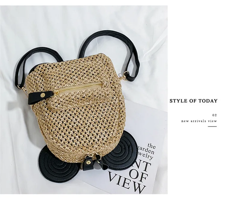 Straw Bag Summer Fashion New Style Grass Woven Hand Shoulder Bag Mini Backpack Versatile WOMEN'S Bag