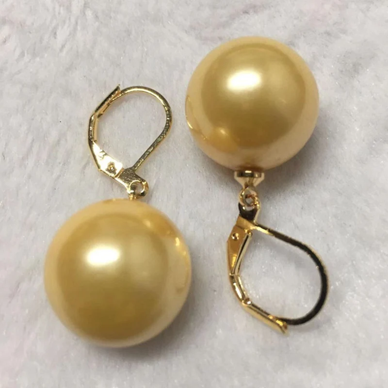 16mm natural south sea shell pearl earrings 14K gold Jewelry Earbob Mesmerizing Classic Fashion Cultured Flawless AAA Party | Украшения и