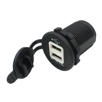 

Waterproof LED Dual USB Charger Adapter Socket 12-24V Motorcycle Car (Color: Black)