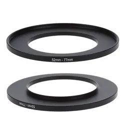 2 шт., повышающий фильтр для объектива камеры, черное переходное кольцо, металлическое повышающее кольцо-адаптер для камеры, 72 мм-77 мм и 52