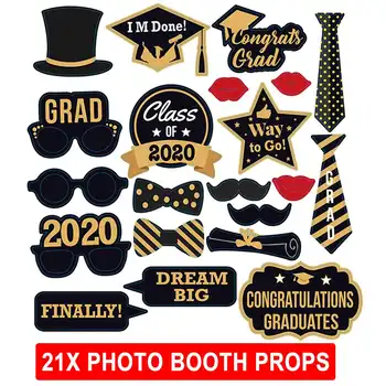 

21pcs Photo Booth Props Graduation Party Decoration 2020 Bachelor Cap Grad Congrats Graduated Supplies Photo Booth