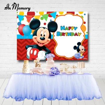 

InMemory New Design Mickey Mouse Birthday Party Backdrops Balloons Bunting Colorful Kids Cartoon Photography Backgrounds 7x5ft