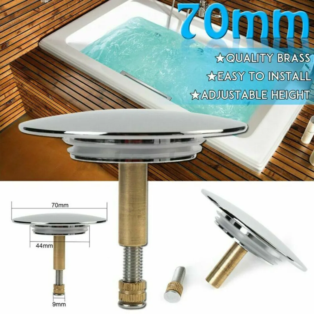 70mm Bathtub Plug Adjustable Bath Pop Up Waste Stopper Plug Only Flat Seal Brass Bathroom Tub Drain Drainer Strainer Accessories