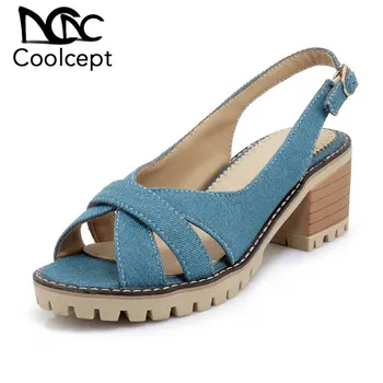 

Coolcept Women Sandals Open Toe Square Heel Solid Color Shoes Women Fashion Casual Metal Buckle Non-Slip Lady Zapatos Size 34-43
