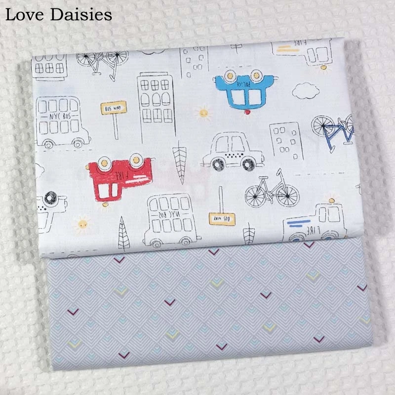 Хлопок, саржевый светильник, серый, мультяшный автомобиль, дом, велосипед, проверяющая ткань для детского постельного белья, простыня, подушка, одежда, лоскутное шитье, домашний декор, ремесло