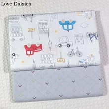 Хлопок, саржевый светильник, серый, мультяшный автомобиль, дом, велосипед, проверяющая ткань для детского постельного белья, простыня, подушка, одежда, лоскутное шитье, домашний декор, ремесло