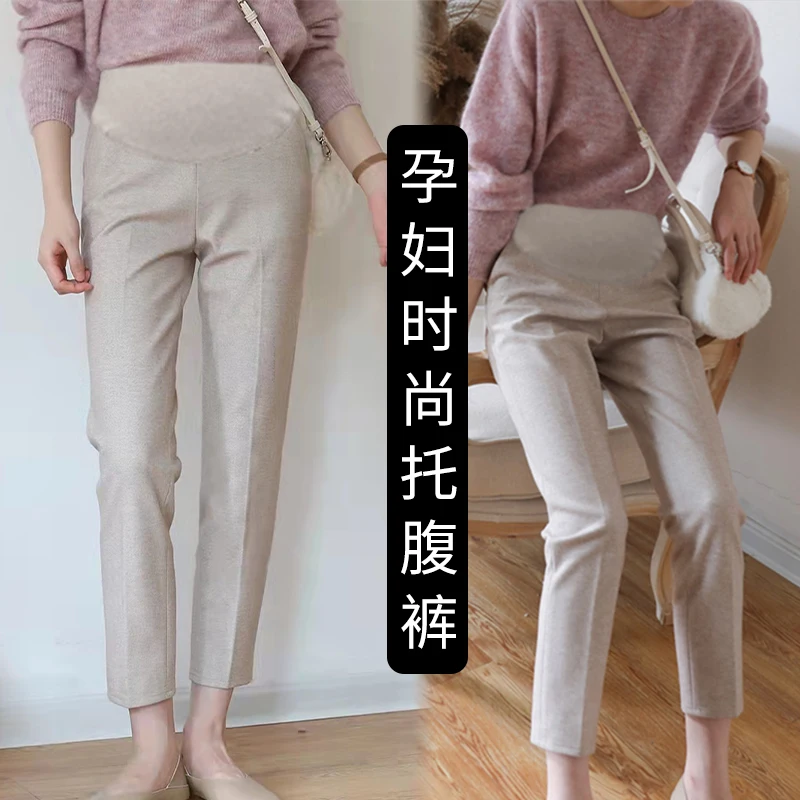 

6321 # осенне-зимние плотные шерстяные брюки для беременных офисные прямые брюки для живота одежда для беременных женщин