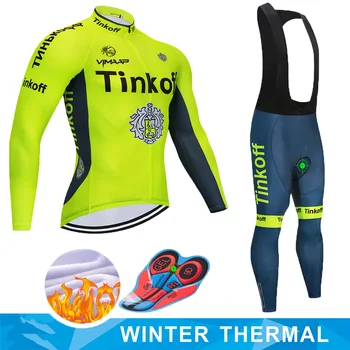 

2019 New Tinkoff Winter thermal fleece Cycling Clothes NW men's Jersey suit outdoor riding bike MTB clothing warm Bib Pants set