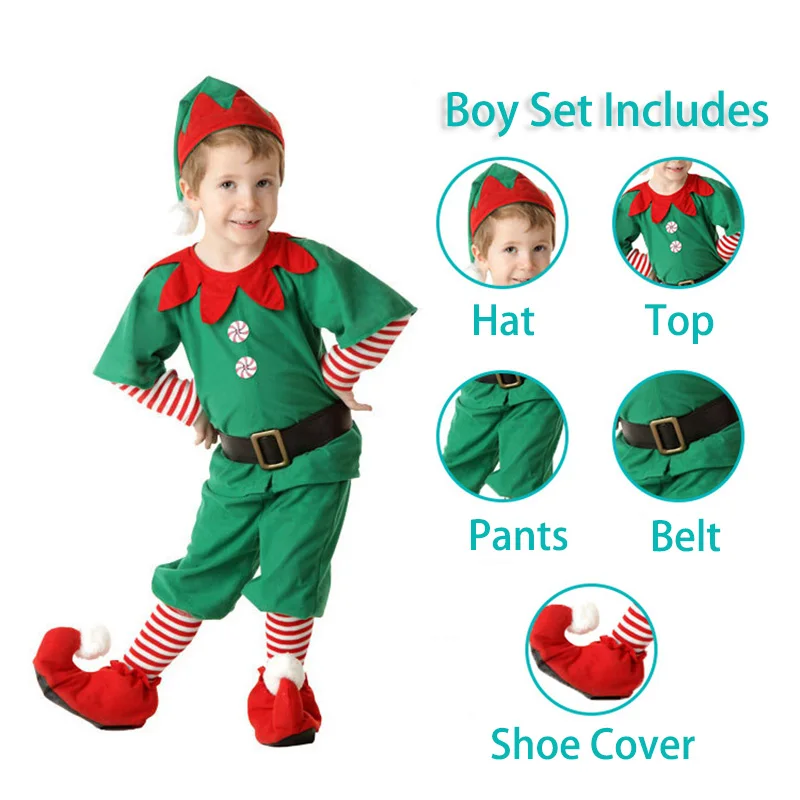 Mery/Рождественский комплект одежды; платье для маленьких мальчиков и девочек; Семейный детский костюм зеленого эльфа; карнавальные вечерние костюмы - Цвет: clothes set