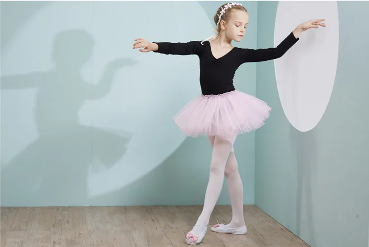 Combed Cotton Ballet Dress Dance Dress Tutu Ballet for Girls Kids Children High Quality Ballerina Long Sleeves Tulle Dance