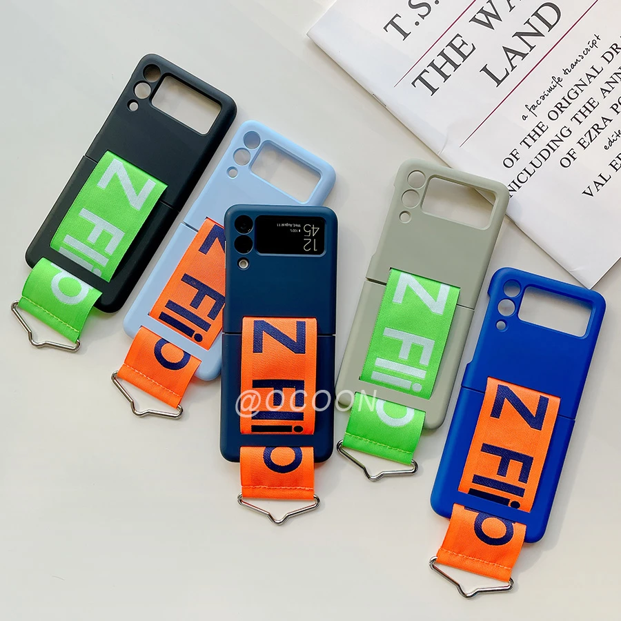 samsung silicone case Fashion Hand Strap Phone Case For Samsung Galaxy Z Flip 3 ZFlip 3 5G Ultra Thin Hard Plastic Cover Wristband Ring Fundas Coque samsung silicone case