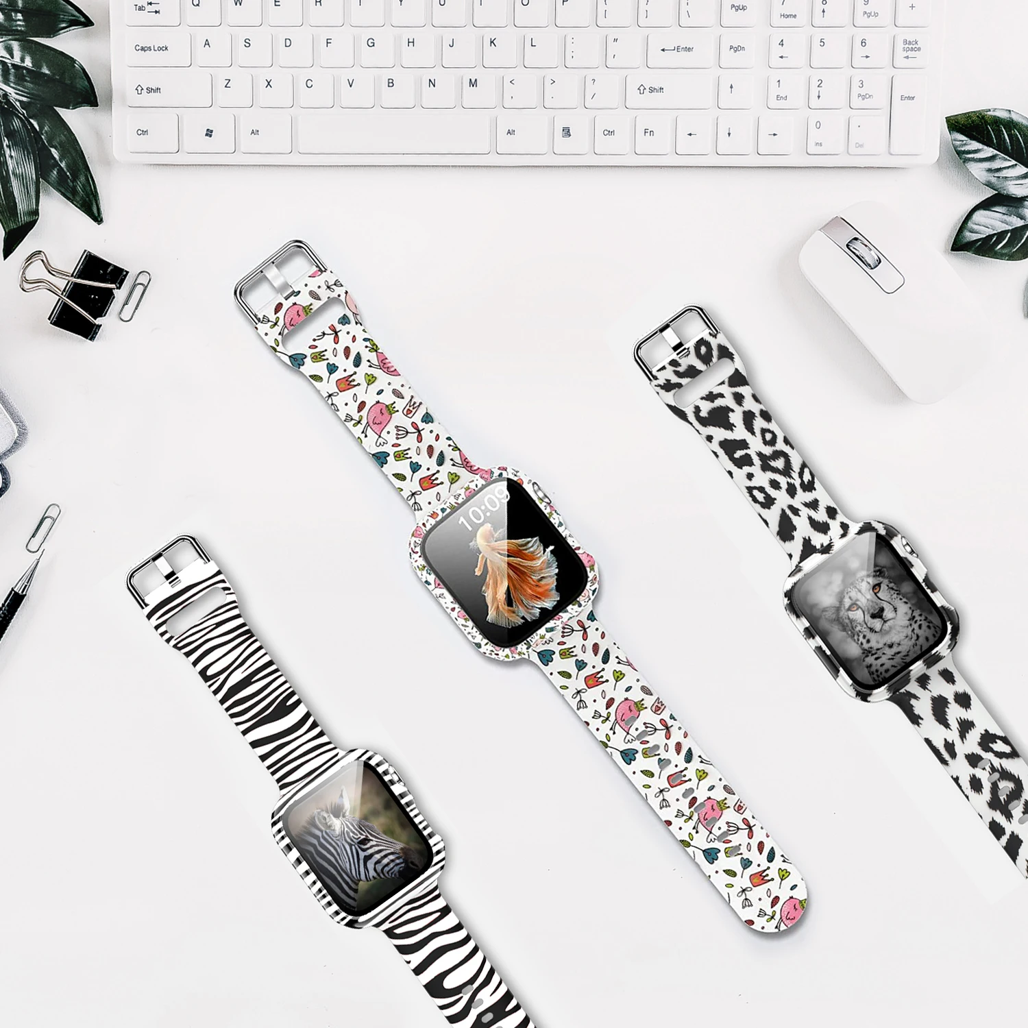 Case+Bands for Apple Watch Band 44 40 42 38mm with Screen Protector Cover, Glass+Silicon Wristband Strap for iWatch SE 654321