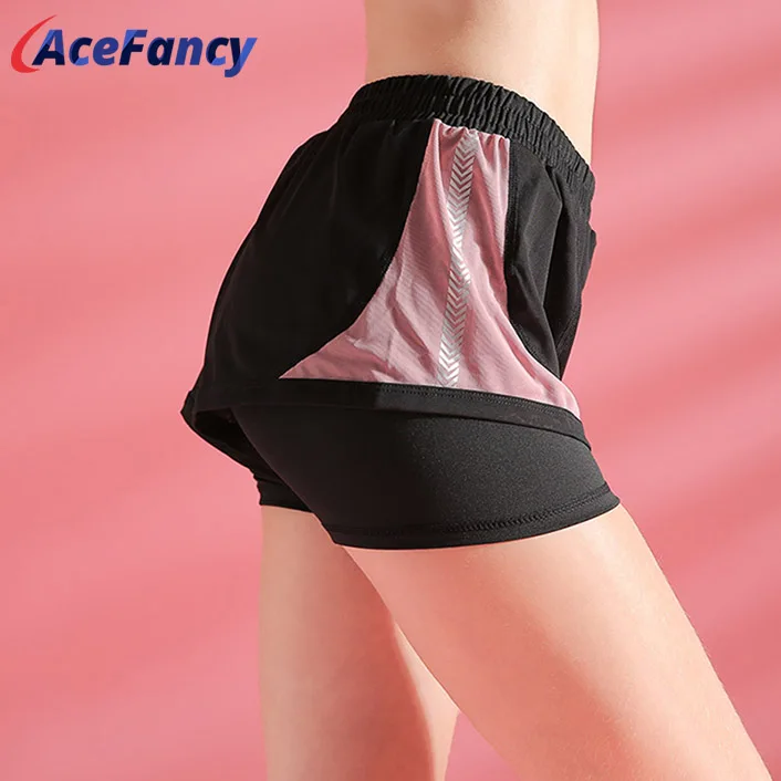 Шорты для йоги женские двухслойные шорты сетчатые дышащие короткие спортивные