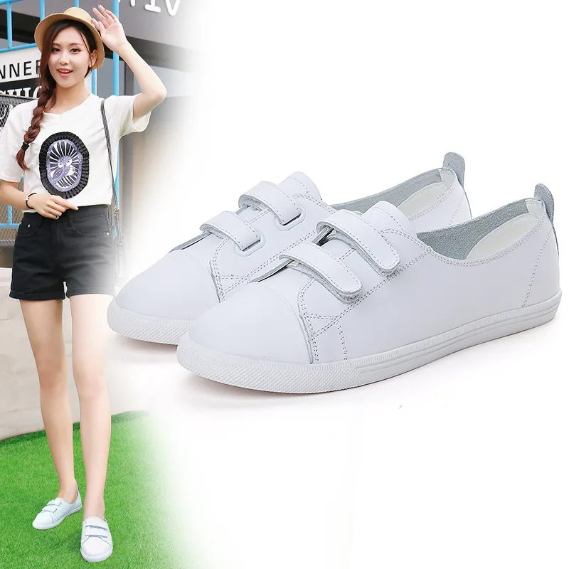 

2019 Korean-style Genuine Leather White Shoes Women's Spring And Autumn Breathable Versatile Velcro Casual Shoes Students Flat K