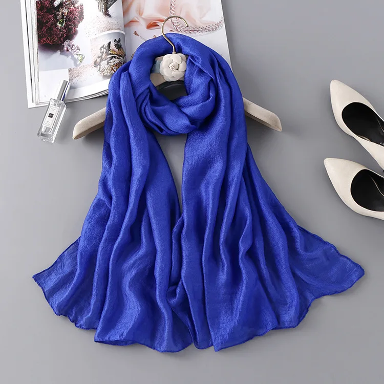 Royalblue Scarf Осенний шарф для женщин, новые летние шелковые шарфы, шали, одноцветные женские накидки, мягкая пашимина, женская накидка для пляжа, бандана - Цвет: Royalblue Scarf