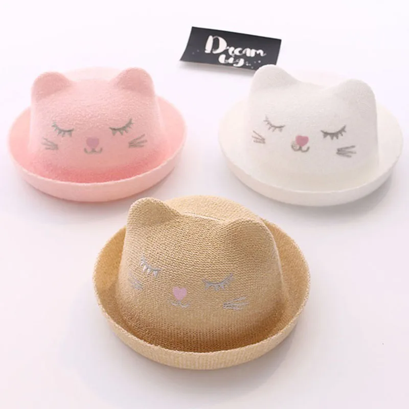 Женская летняя соломенная шляпа с ушками однотонная мягкая шляпа|Шапки и кепки| |