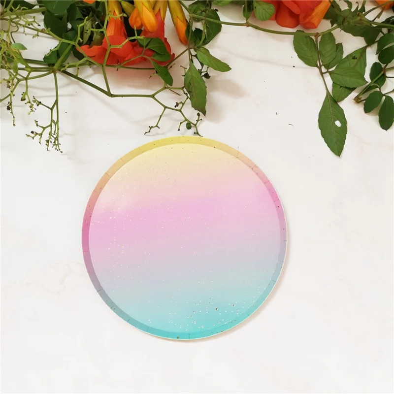 7inch rainbow plate Радужный цвет круглая плоская одноразовая Праздничная бумажная посуда на день рождения Свадебная тарелка для пикника - Цвет: 7inch rainbow plate